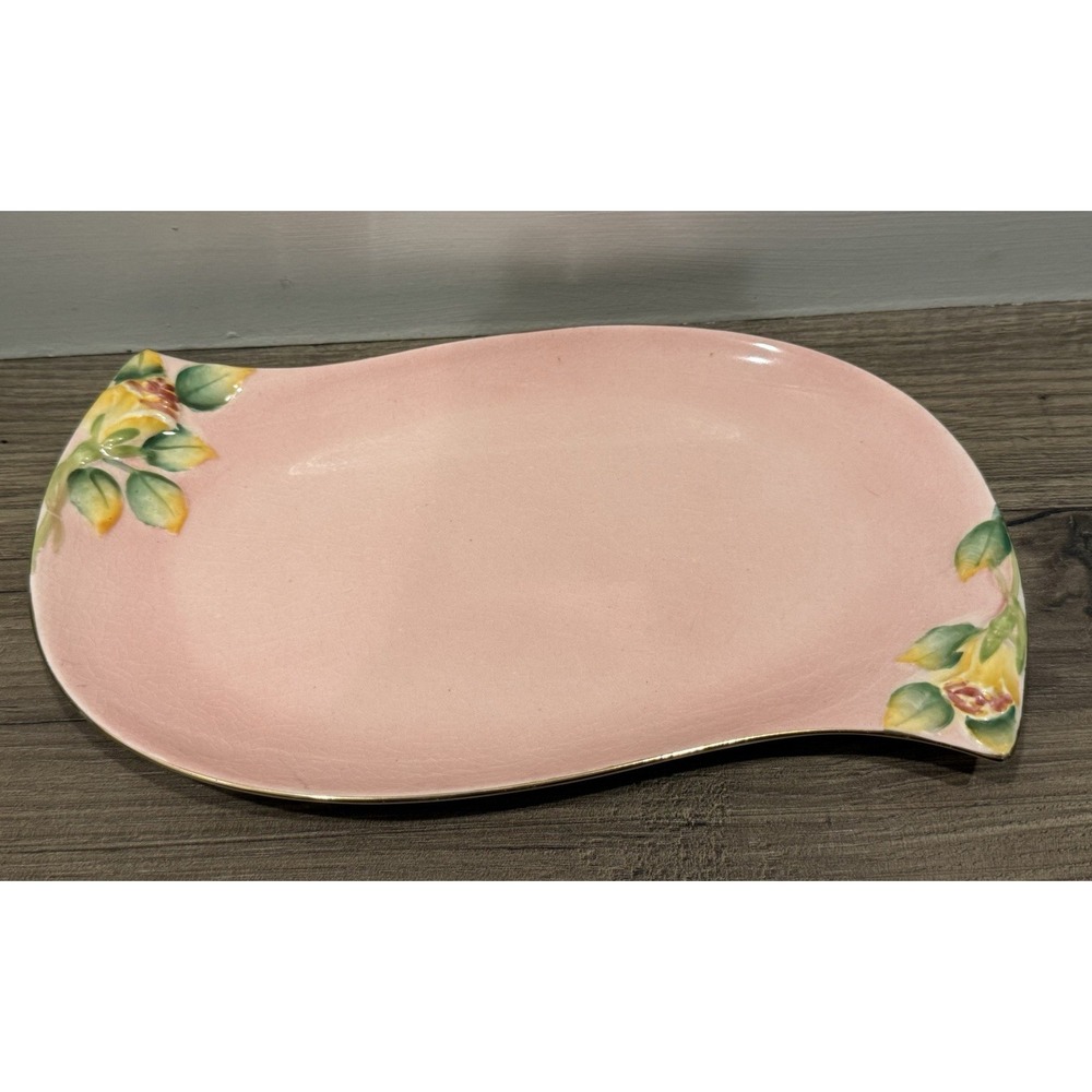 Vintage Royal Winton Grimwades Pink Yellow Rose Bud Trinket Tray Platter Jewelry